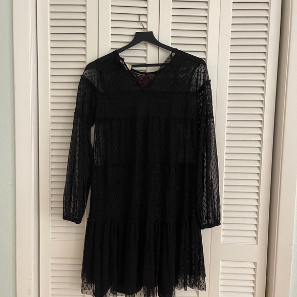 Maeve Long Sleeve Sheer Mini Dress with Slip - Picture 4 of 4